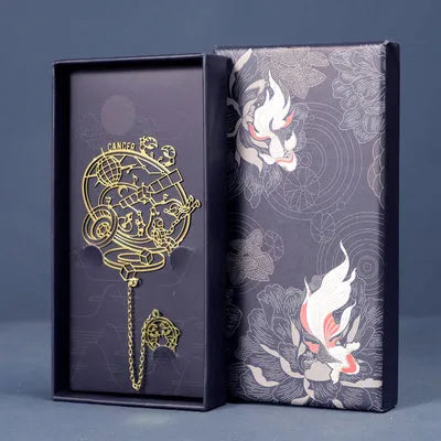 Twelve Constellations Series metal bookmark with brass hollowed-out zodiac design