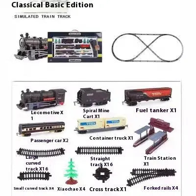 Retro electric rail car small train assembled plastic model educational toy in classical or modern colour style