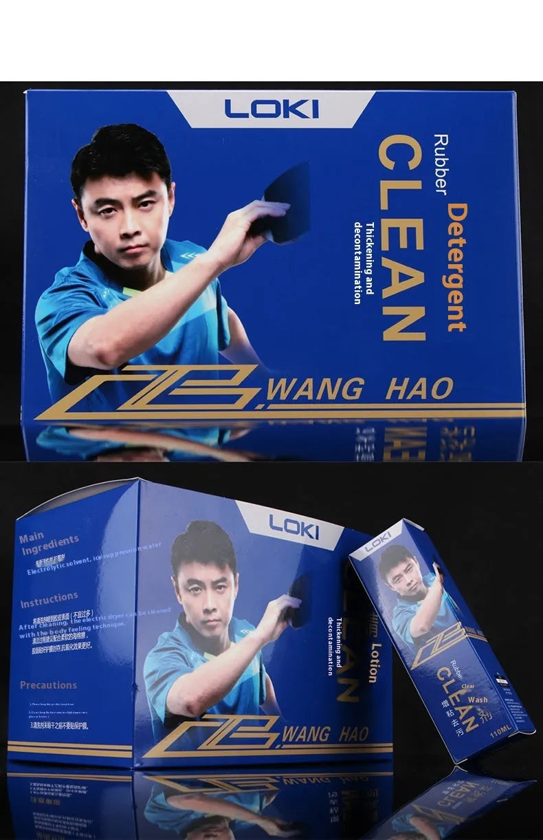 110ml bottle of table tennis rubber cleaning liquid with a sponge applicator for racket maintenance