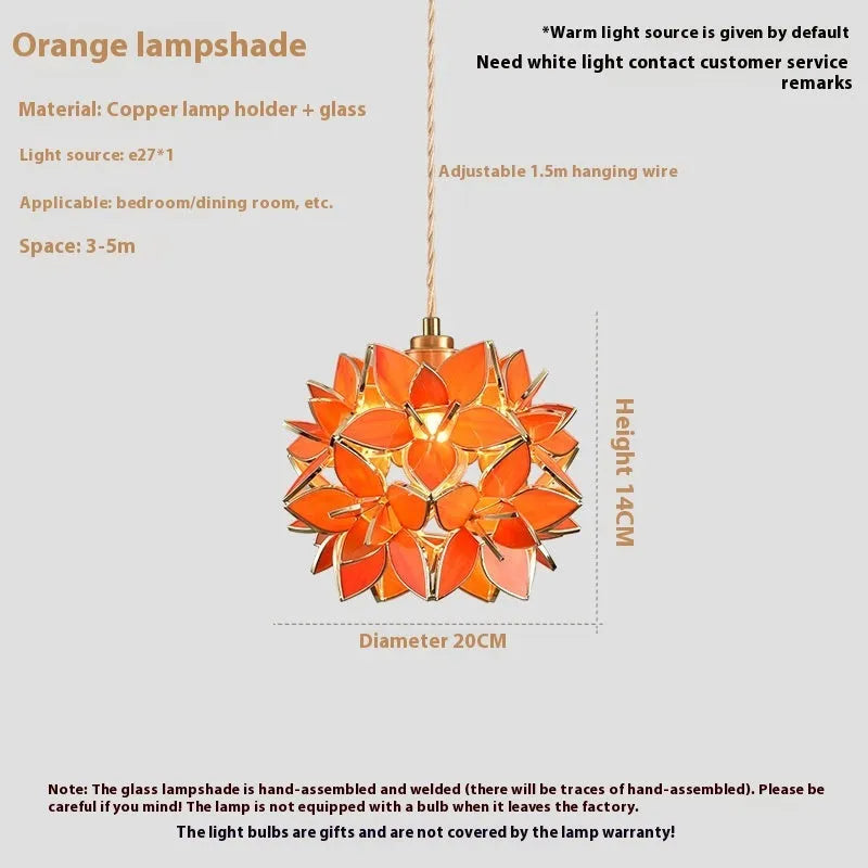 Stained glass hanging chandelier with copper lamp head in one of five colour options