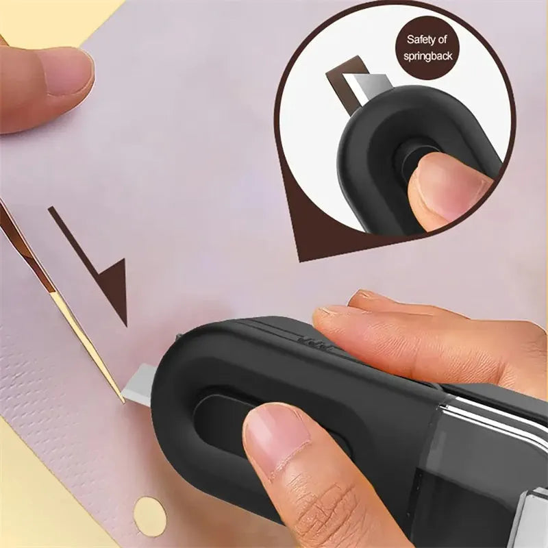 Handheld ABS bag sealer and resealer with cutter, battery powered, 100 x 38 x 35mm, in black, white or Lake Blue.