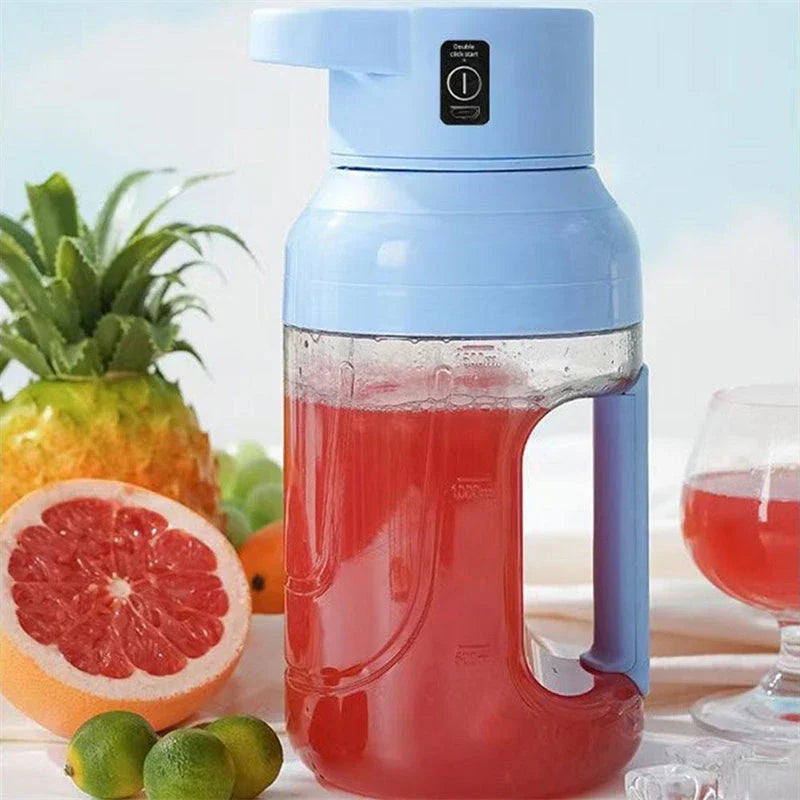 Portable USB rechargeable juicer blender with 50 oz capacity, precision steel blades, and double handles for easy use