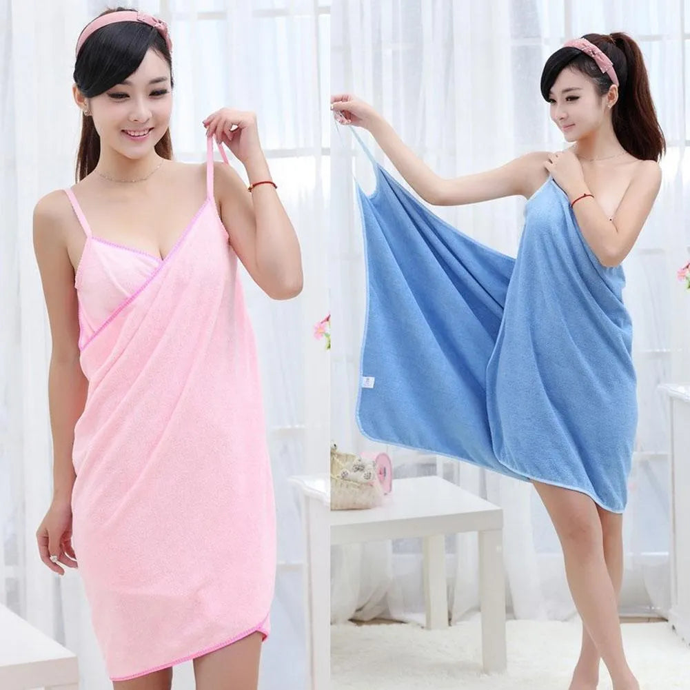 Polyester beach towel dress in pink, shown as a towel and worn as a cover-up.