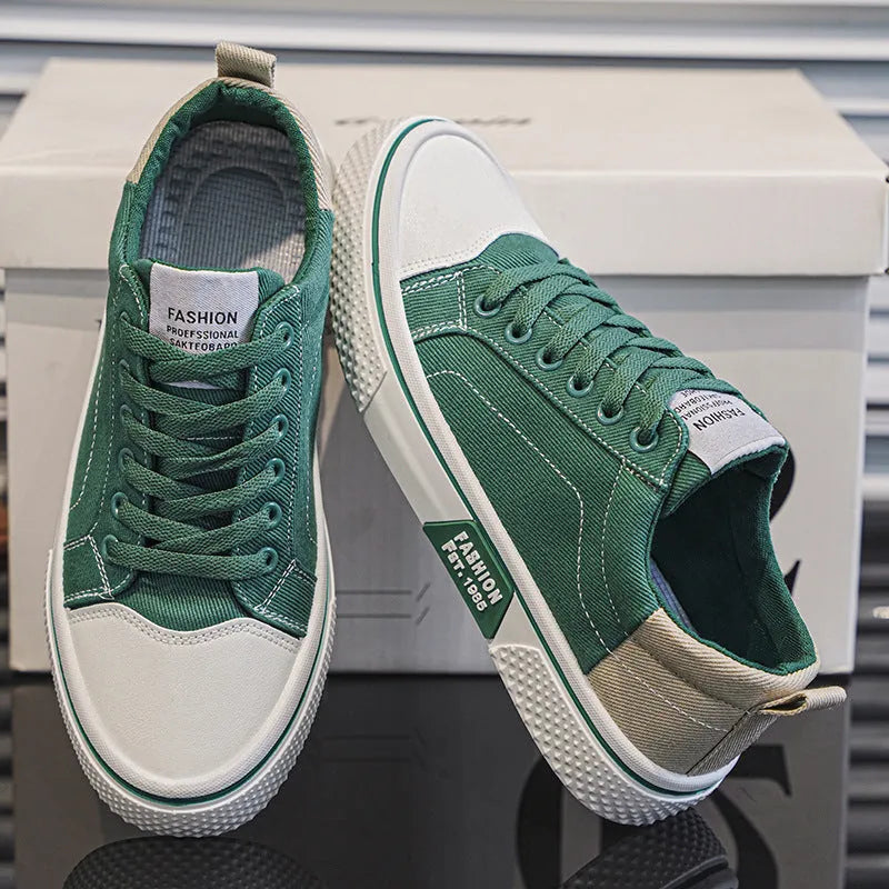 Men's low-top casual canvas shoes in blue colour with round toe and front lace-up design