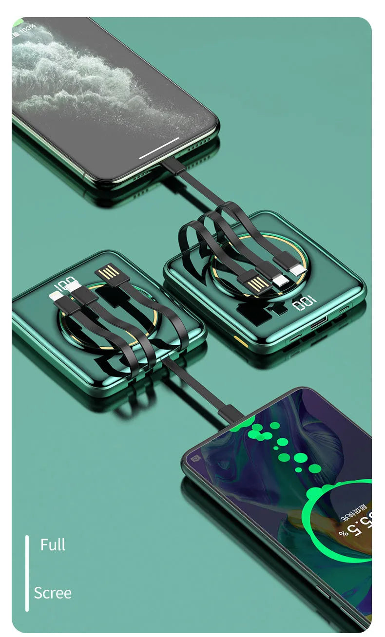 20000mAh PD fast charge power bank in black, green, or red with LCD display, compact 84mm design