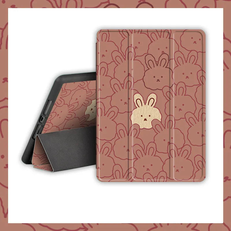 Cartoon cute rabbit silicone iPad case in book full screen style on white background