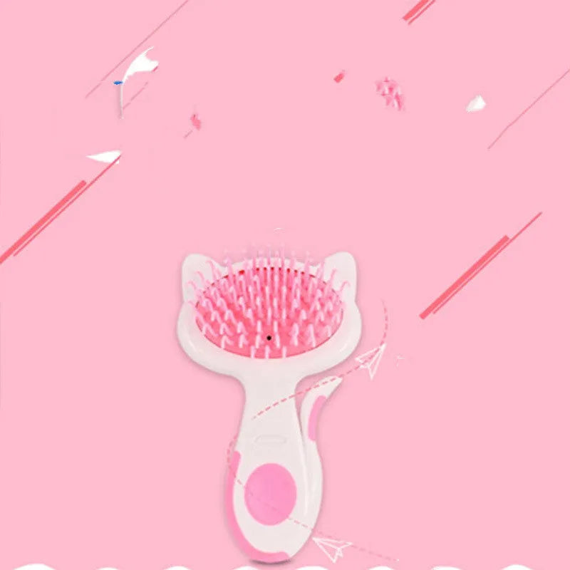 Pink cat hair comb with nylon needles, 7.2cm wide ABS resin body and ABS resin cleaning comb