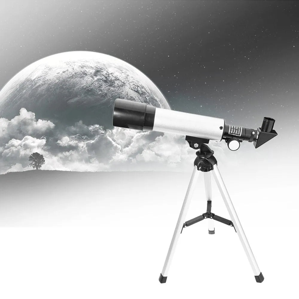 Outdoor monocular space telescope with optical glass lens, 50mm aperture, 360mm focal length, H20mm and H6mm eyepieces, and 34cm tripod