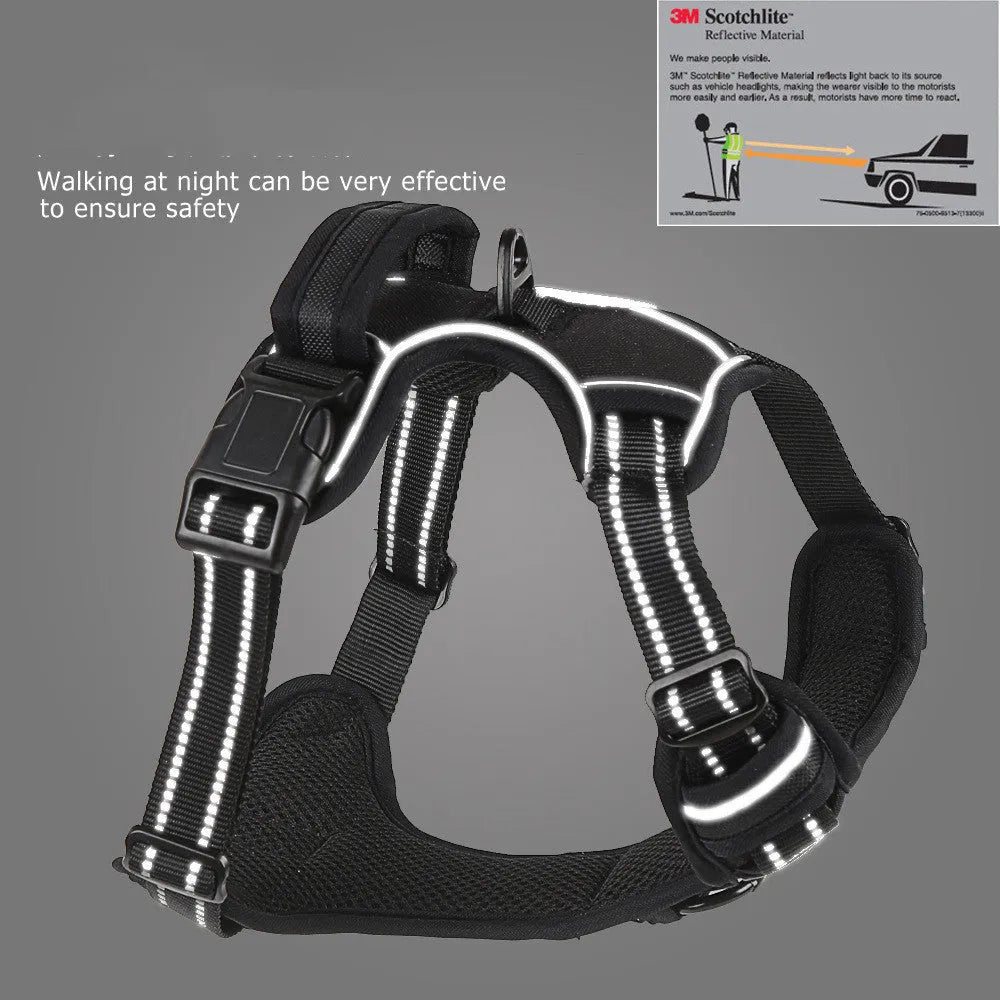 Breathable reflective no pull dog harness vest in black for medium to large dogs
