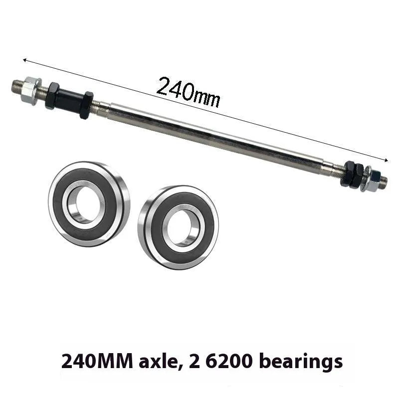 Black 240mm rear solid beam axle kit with two bearings for mountain bike or snowmobile