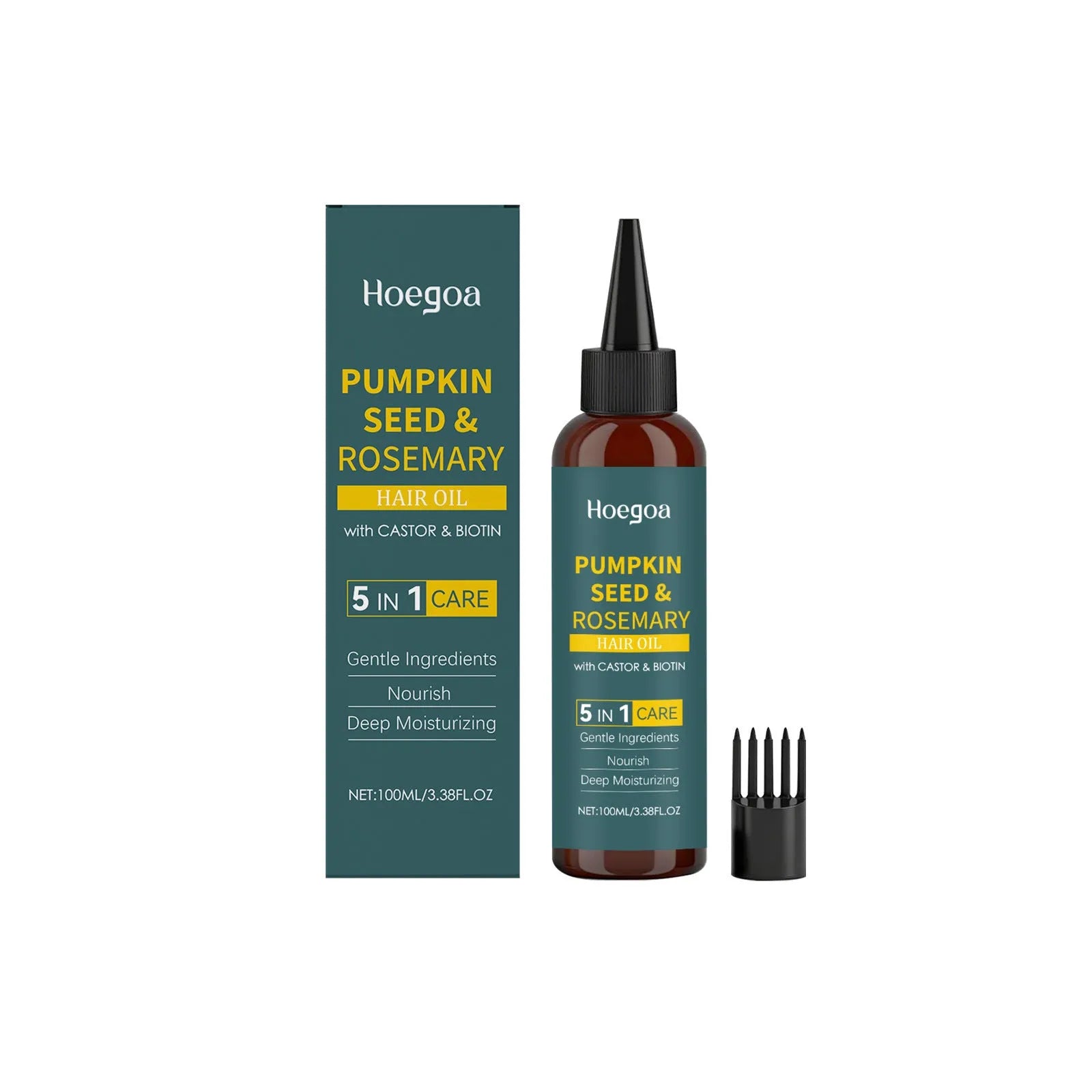 100ml rosemary essential oil bottle with pointed applicator and hair comb for scalp treatment