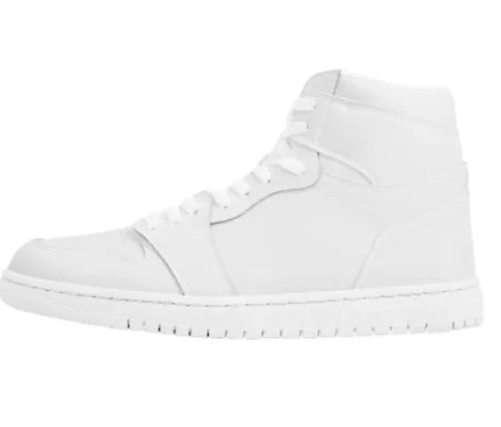 White high-top lace-up basketball shoes with artificial PU upper and rubber sole, sizes 36-45