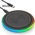 Ultra-thin round 10W wireless phone charger with Type-C input on a desk