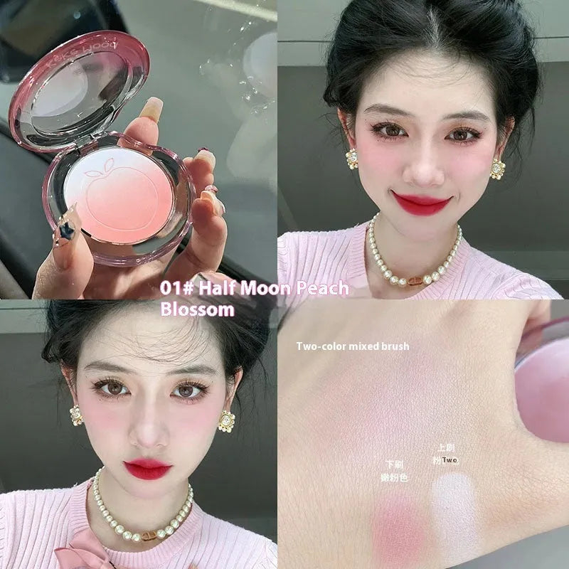 Bubble gradient design powder blush compact open, showing six shade options for dry skin.