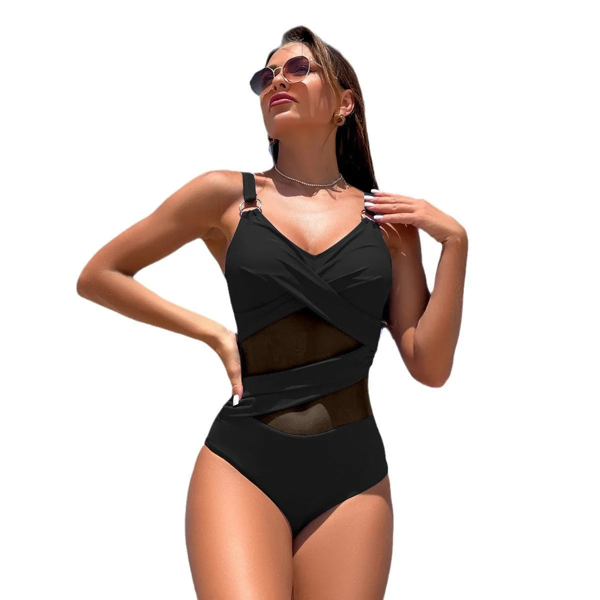 Women's solid colour one-piece swimsuit in quick-drying nylon fabric with polyester spandex lining
