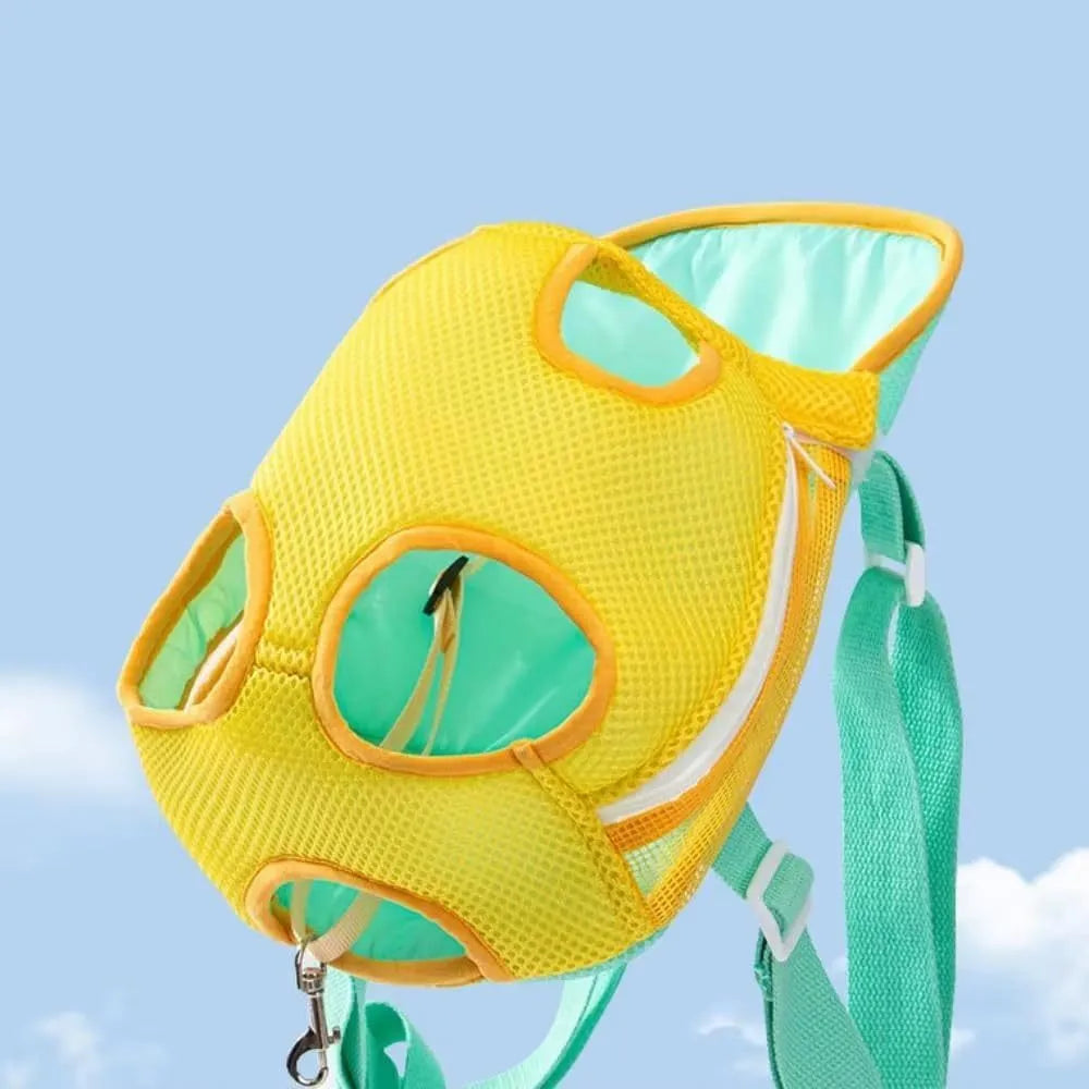 Furry Pawsy pet carrier backpack with leg holes, breathable mesh, adjustable straps, available in multiple colours and sizes