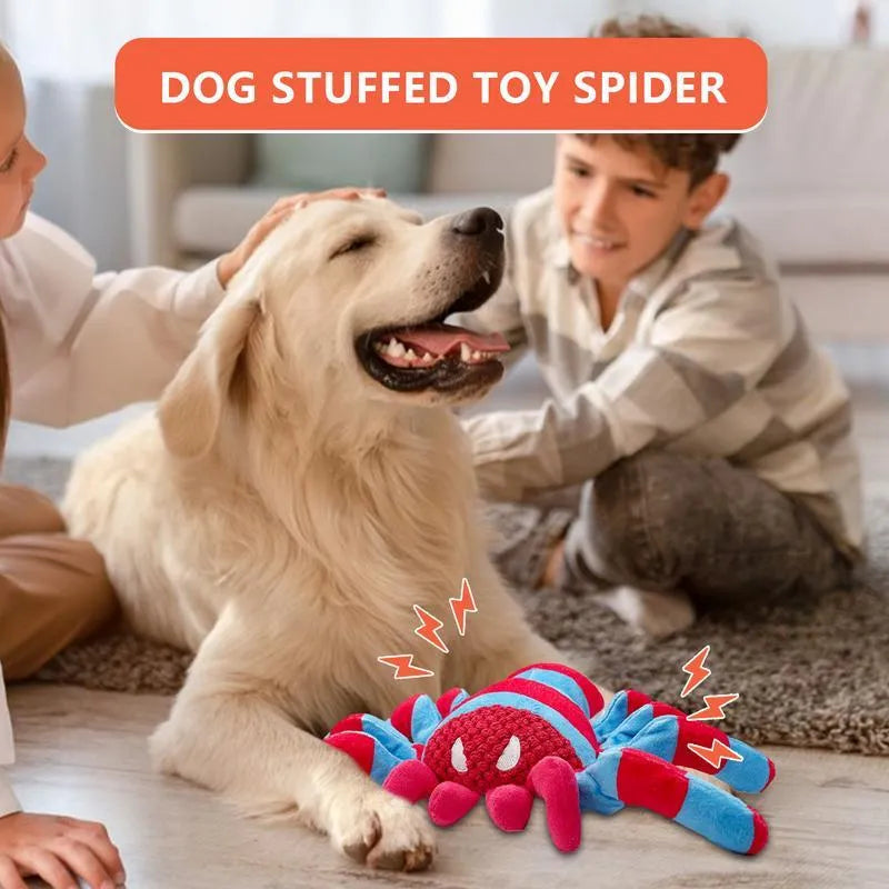 Red plush teddy bear dog toy for medium and large breed dogs with bite-resistant construction