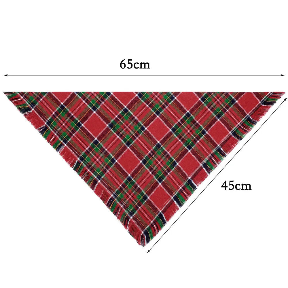 Classic plaid dog bandana with tassels edges in autumn colours