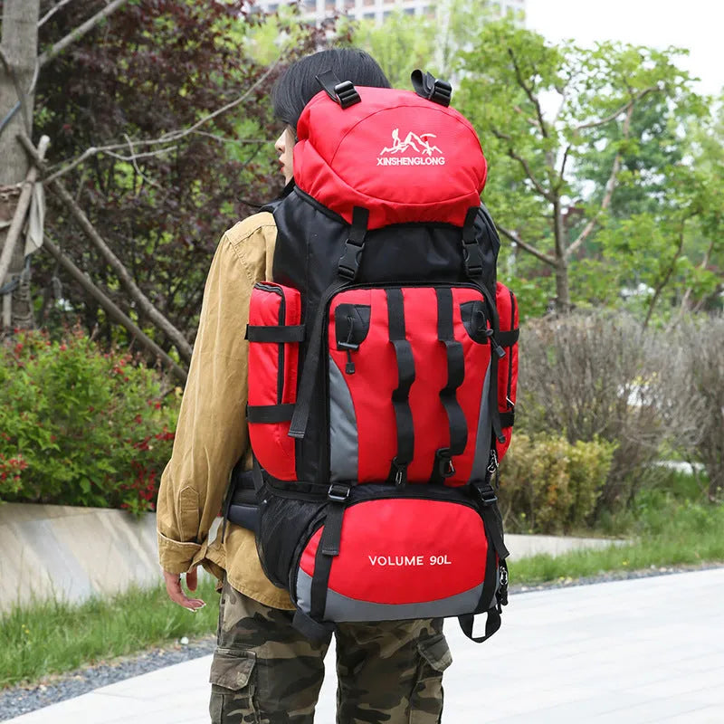 Men's outdoor hiking backpack in solid colour water-repellent nylon with adjustable straps