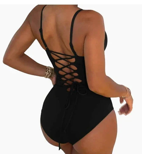 Backless one-piece swimsuit for women in various solid colors and styles