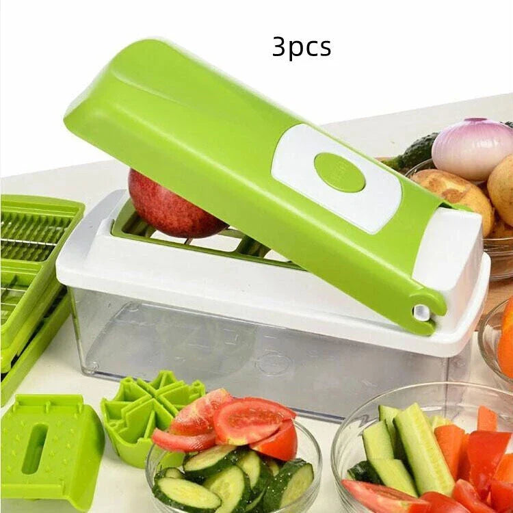 Premium 12-Piece Multifunctional Vegetable Chopper Set with Stainless Steel Blades and ABS Body