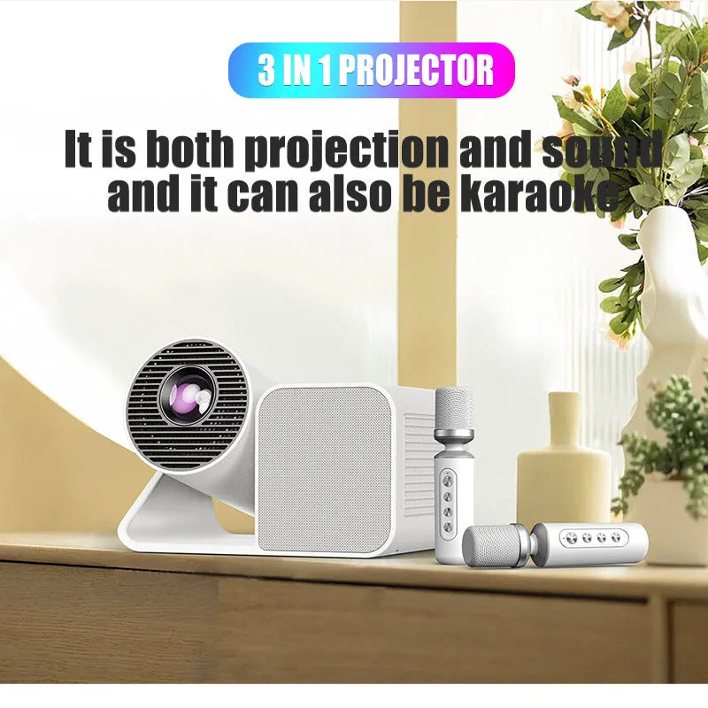 Three-in-one black karaoke singing projector with microphone and 720p resolution