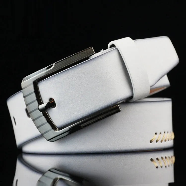 Men's retro pattern pin buckle belt in imitation leather with alloy buckle, 110cm length