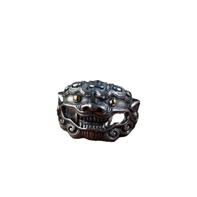 Sterling silver Jibeast zodiac diamond open ring showing adjustable design and animal modelling detail