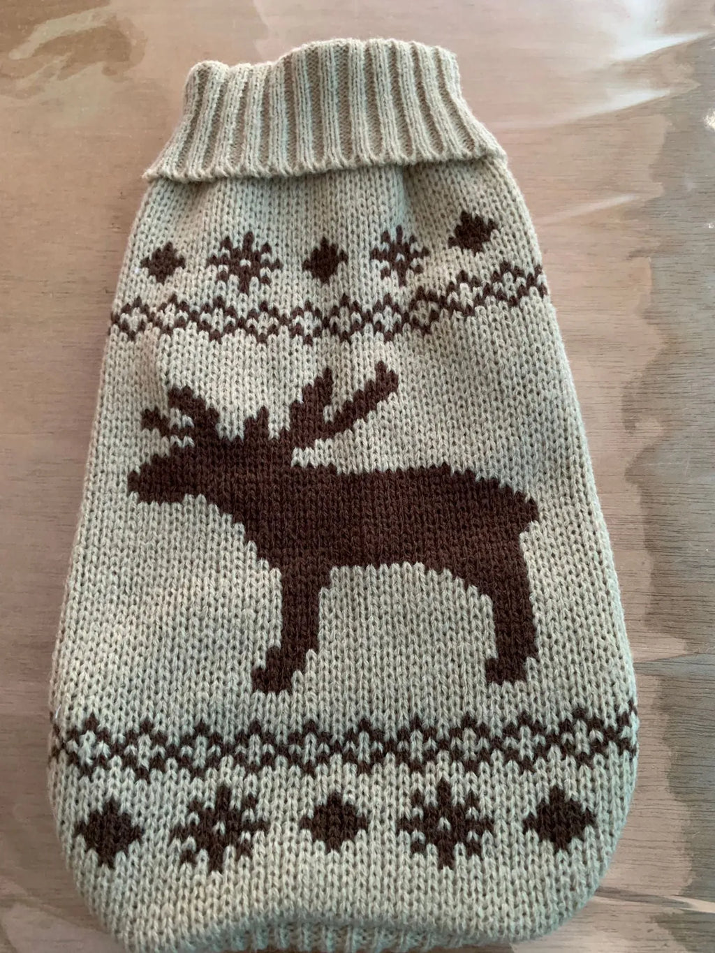 Warm acrylic dog sweater in coffee deer pattern, autumn winter pet clothes, sizes No 6 to No 16