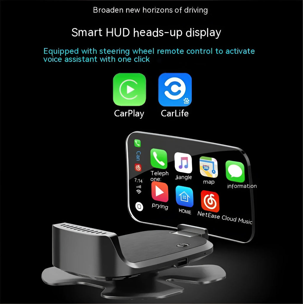 Black car HUD projector with OBD connector for windscreen speed display