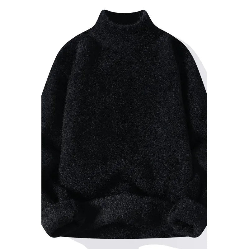 Men's half turtleneck sweater winter solid colour pullover long sleeve in black straight fit