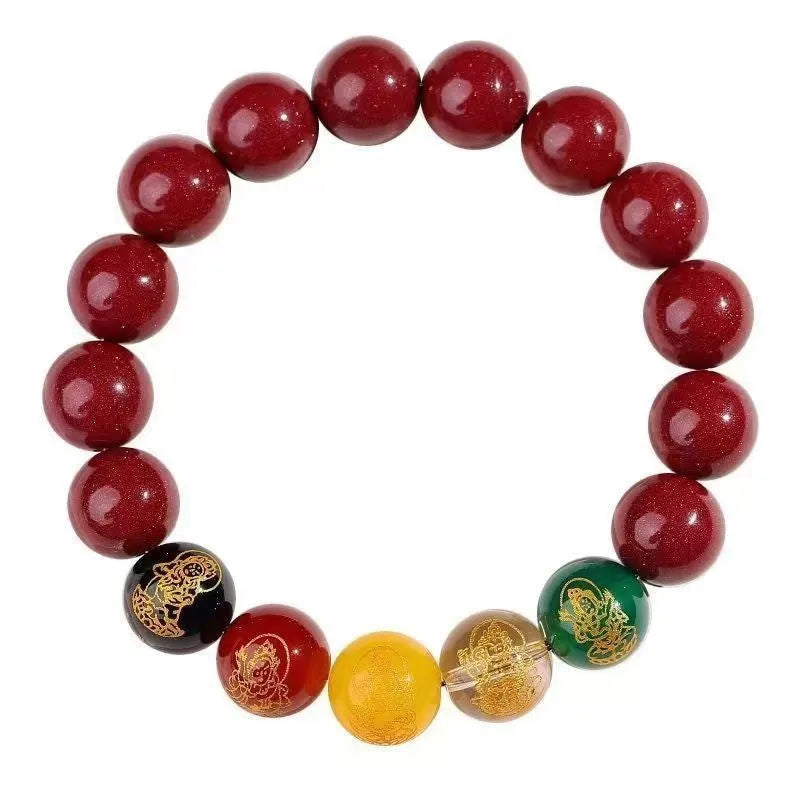 Cinnabar bracelet with five gods of wealth motif and animal modelling design in national style