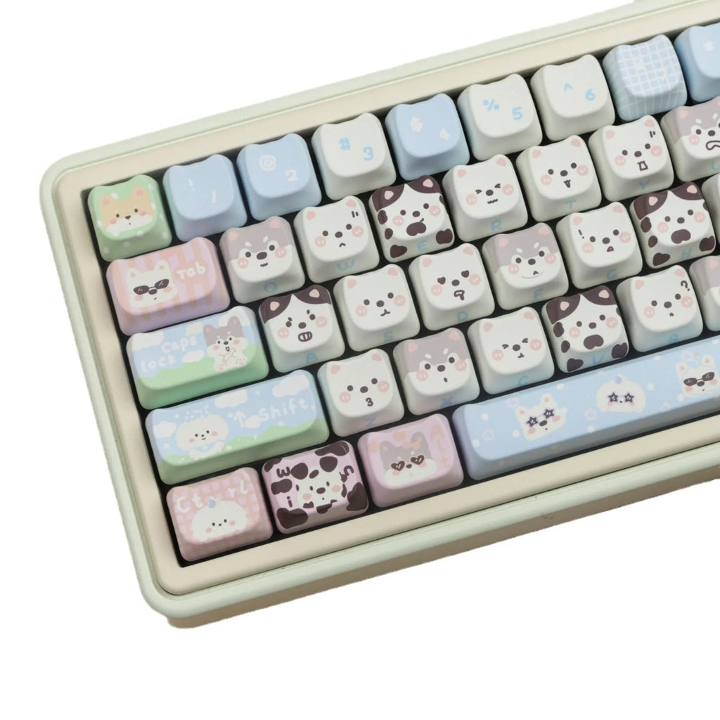 Cat and dog design PBT sublimation keycap set for mechanical keyboards showing colourful artwork