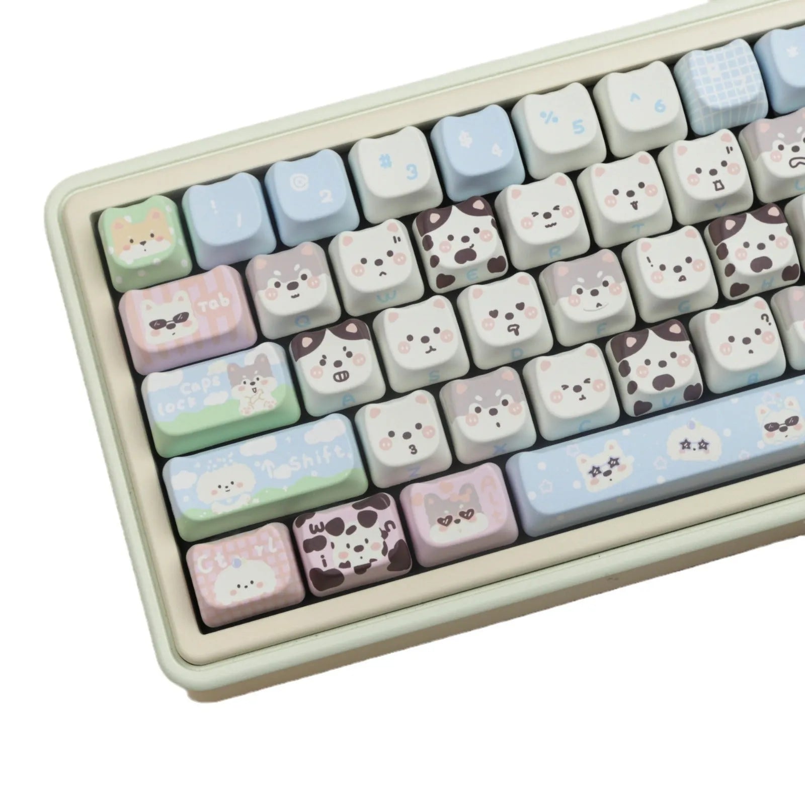 Cat and dog design PBT sublimation keycap set for mechanical keyboards showing colourful artwork