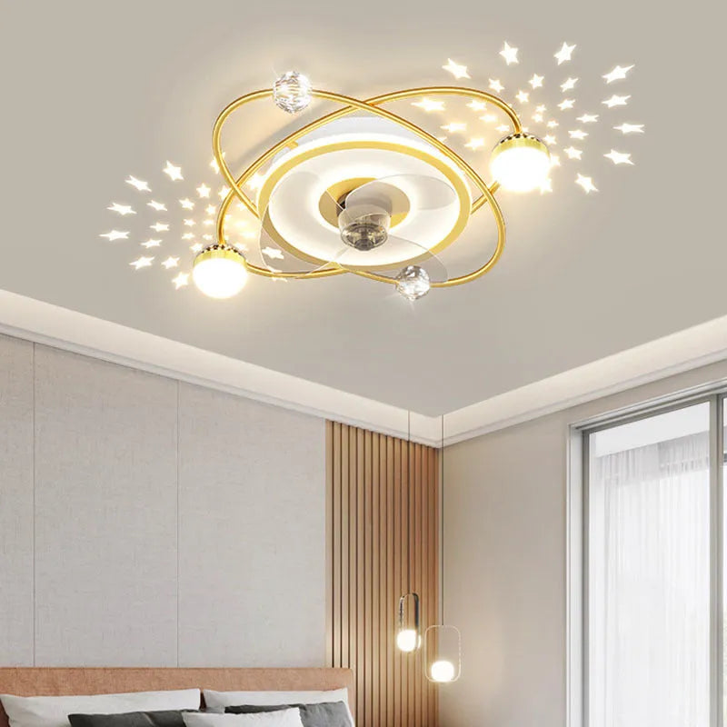 Nordic ceiling fan light with remote control stepless dimming black finish PC blades acrylic lampshade