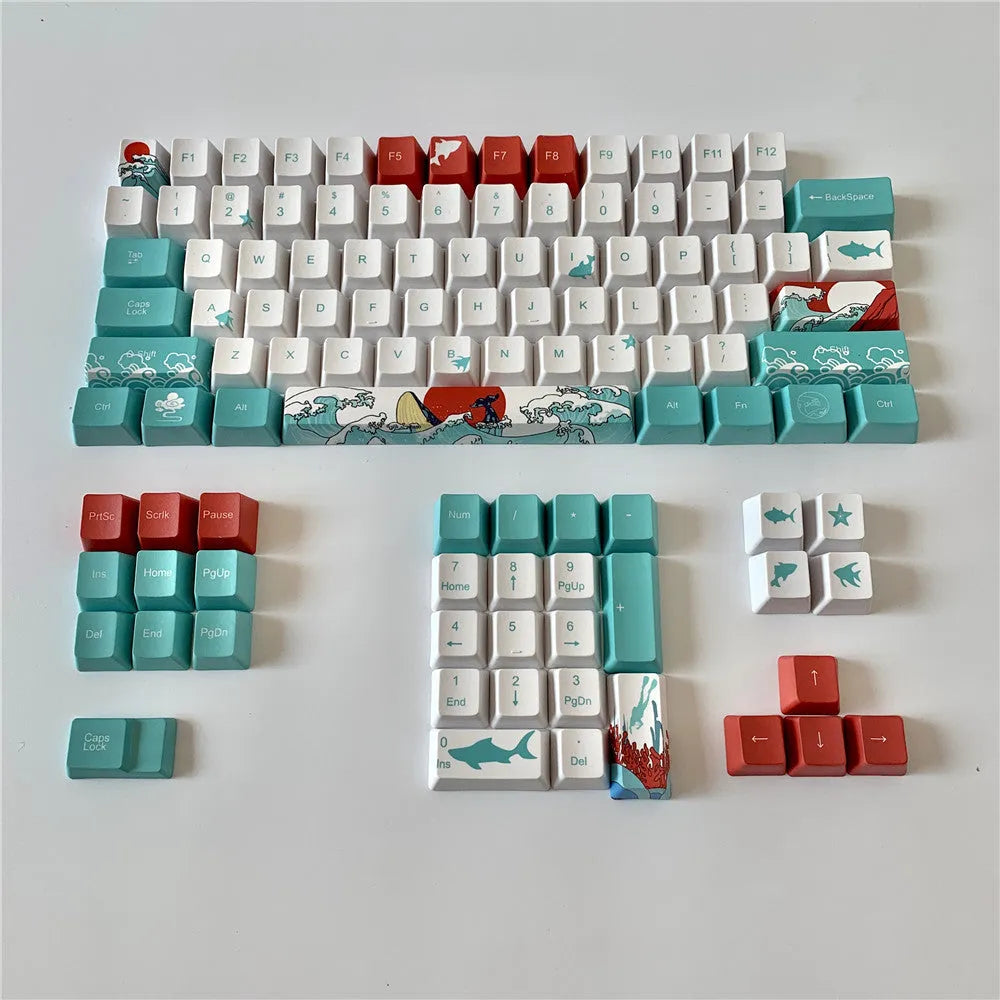 Coral Sea PBT keycaps for Xiao Yan mechanical keyboard with five-sided sublimation printing