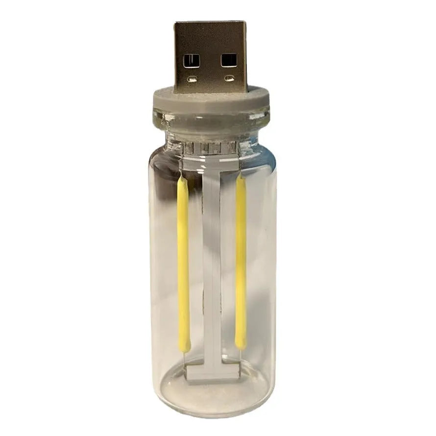 Retro Edison USB LED bulb with glass shell and warm glow, touch dimming, 0.3W 5V