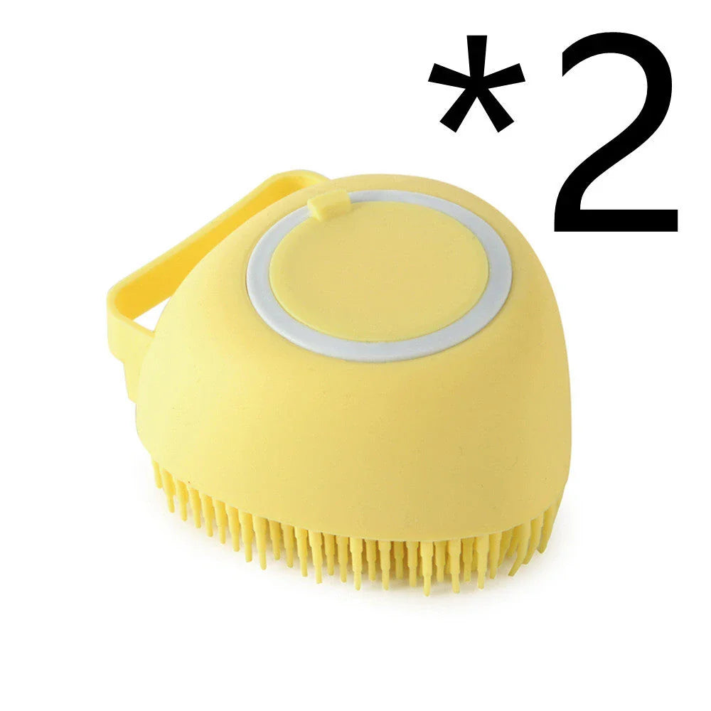 Silicone pet bath brush with soft bristles for gentle cleaning and massage of dogs, cats, and other small animals