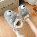 Grey ankle wrap plush slippers with artificial wool lining and a non-slip sole.