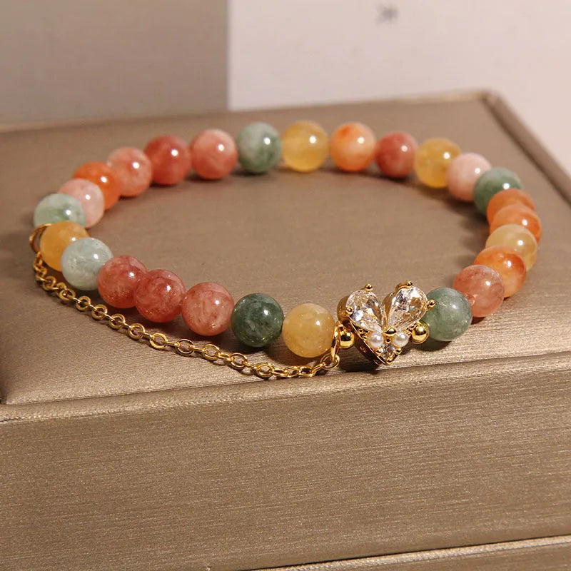 Fu Lu Shou crystal bracelet with three V-shaped zircon charms on silver-tone chain