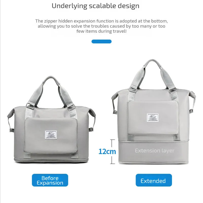 Oxford cloth folding travel bag 41cm large capacity waterproof weekender for women with luggage belt