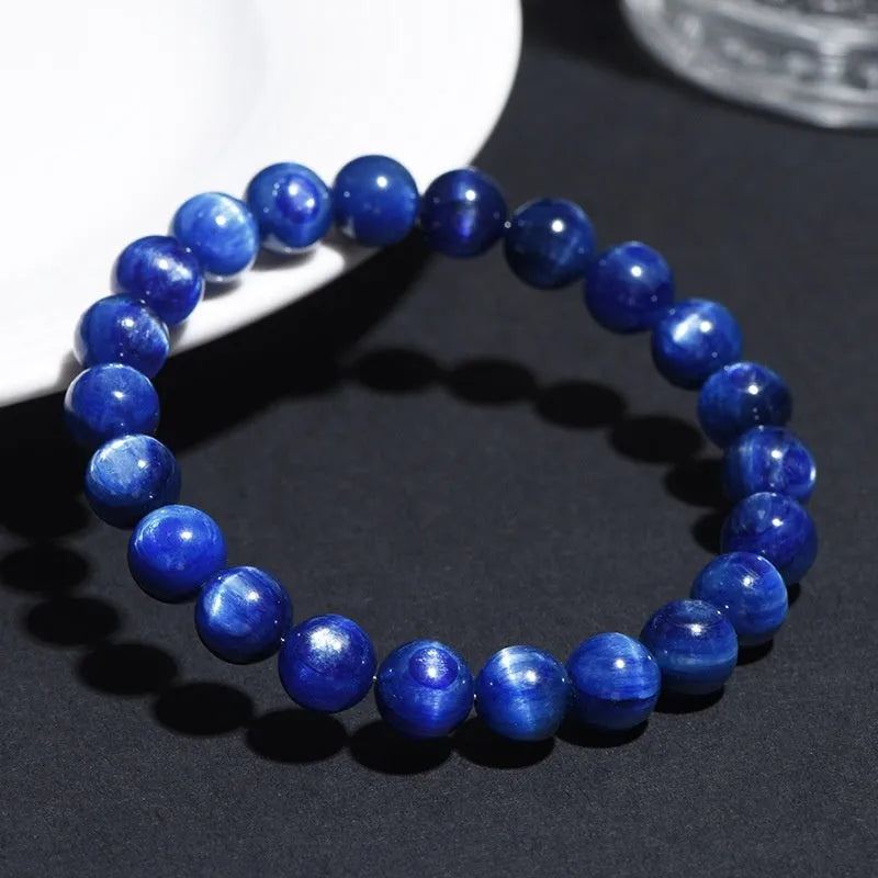 Natural blue crystal ball bracelet with geometric design and traditional ruyi charm