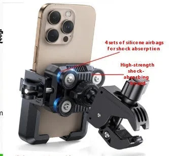 Black aluminum alloy motorcycle phone navigation bracket with shock absorber mount