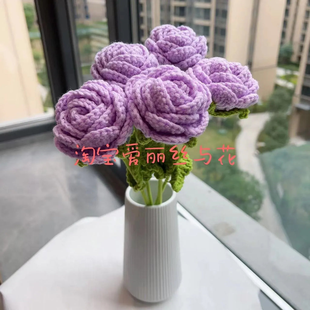 Gradient blue wool weaving silk rose bouquet artificial flower decorative piece