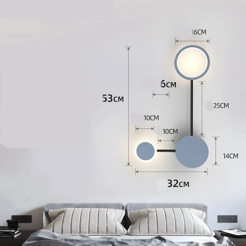 Six-head 54W iron and acrylic wall lamp in black for bedroom or study, 6cm from wall