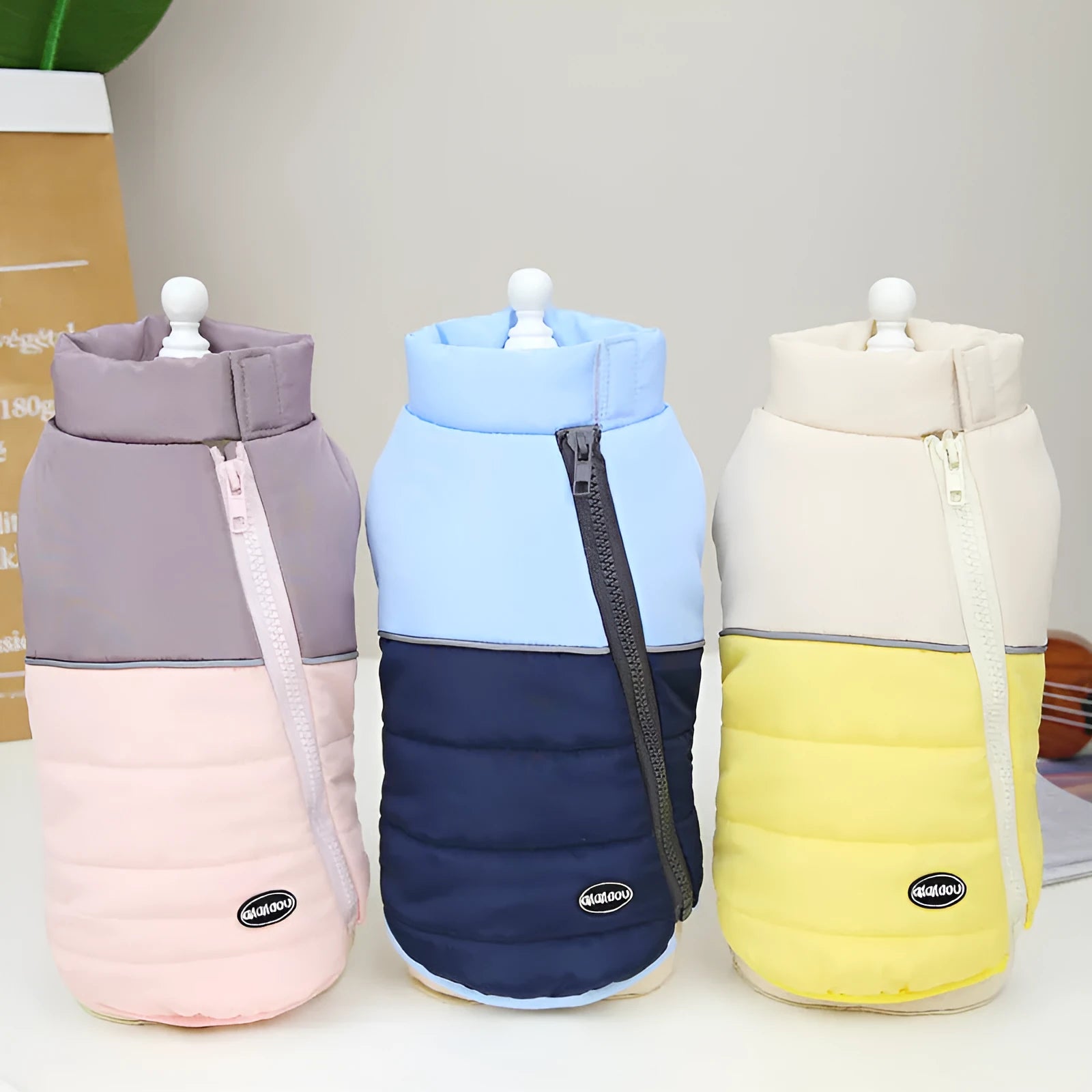 Cotton Pet Clothing for Dogs – Autumn and Winter Warm Wear in 22 Seam Zipper Vest Style with Available Colours Blue, Pink, Yellow and Sizes S M L XL XXL