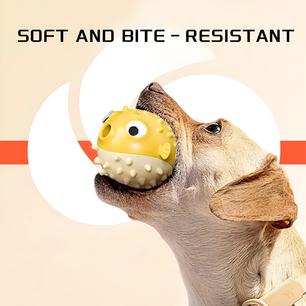 Yellow durable vinyl fish-shaped dog chew toy with squeaker for aggressive chewers.