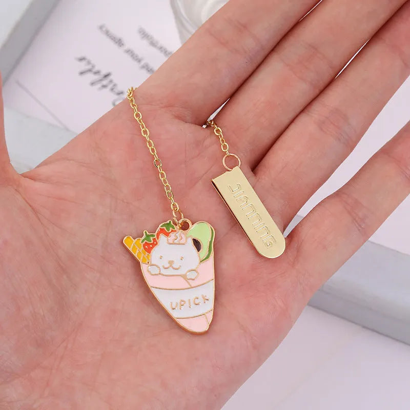 Jane Lime cute cartoon cat metal bookmark with food-themed designs on a 18.3cm PVC and paper card.