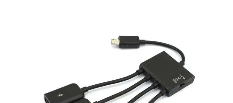Black Micro USB OTG one-to-four adapter cable with switch and three USB ports