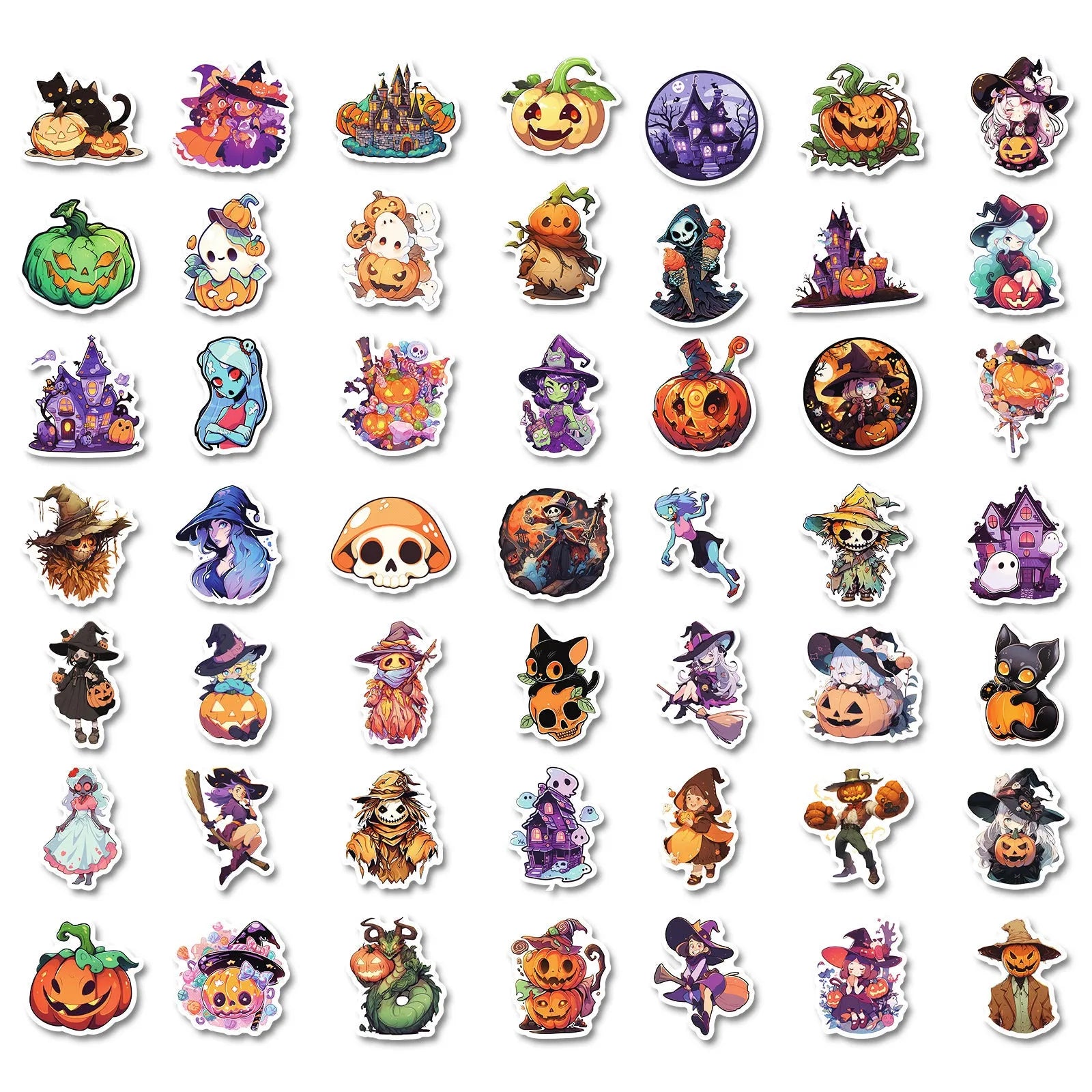 300 Halloween stickers with cartoon pumpkin witch ghost designs on PP surface adhesive paper sheets